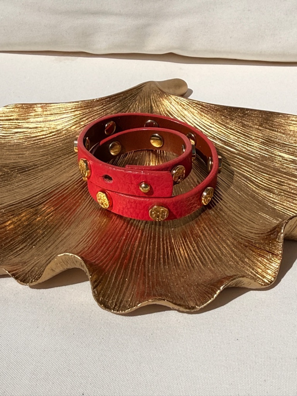Tory Burch Double-Wrap Leather Bracelet with Gold Studs - Picture 3 of 5